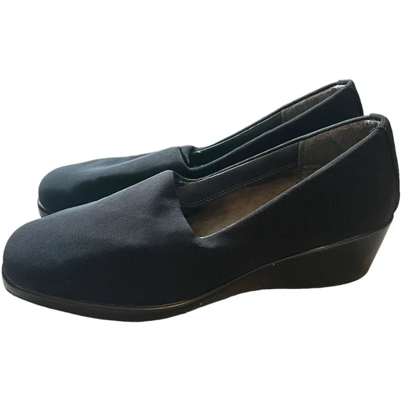 Aerosoles Temptation Wedges Black Fabric Upper Sandal Slip On Heel Shoe size 7.5 - Picture 4 of 8